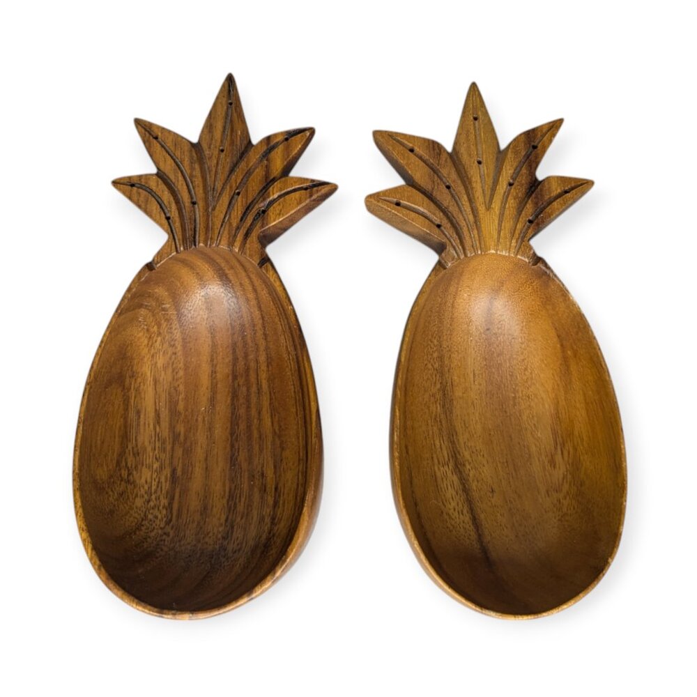 Vintage Monkey Pod Wood Carved Pineapple Shaped Wooden Bowls/Dishes Set …